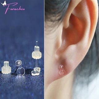 พร้อมส่ง ต่างหูพลาสติก ต่างหูสตั๊ด ตุ้มหูแบบใส รูปดาว หัวใจ ดอกไม้ โบว์ แพ้ง่ายใส่ได้ 1 คู่พร้อมแป้น
