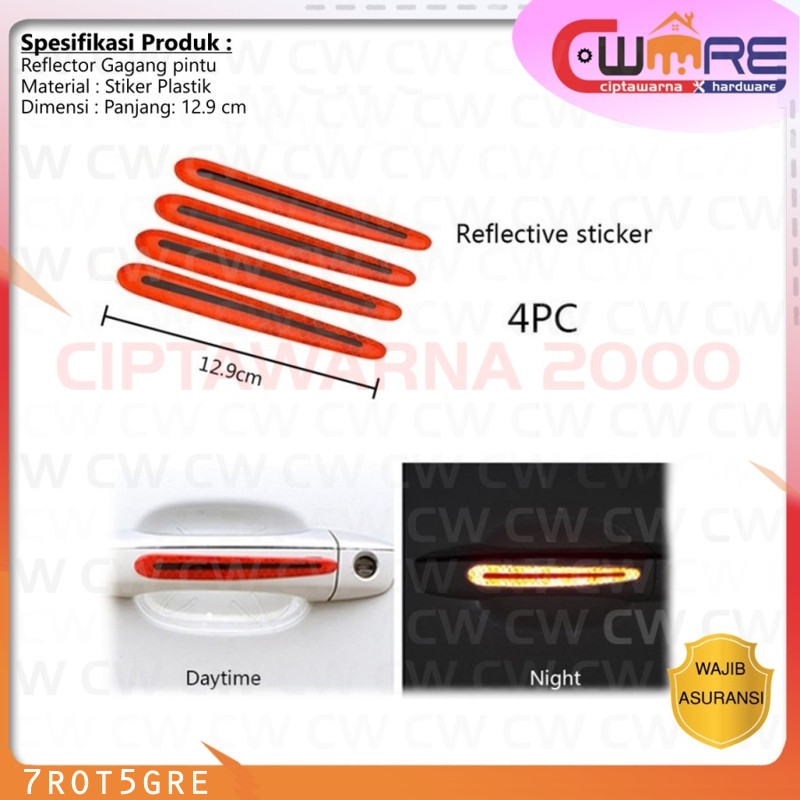 MERAH Sea Metal Reflector Sticker Mantul Nyala Anti-Scratch Red Car Door Handle - BDB