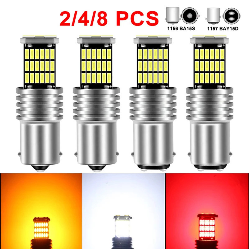 2/4/8 PCS P21W BA15S 1156 BAY15D 1157 LED Bulb 12V 24V 4014-45SMD 1000LM Super Bright Car Brake Park