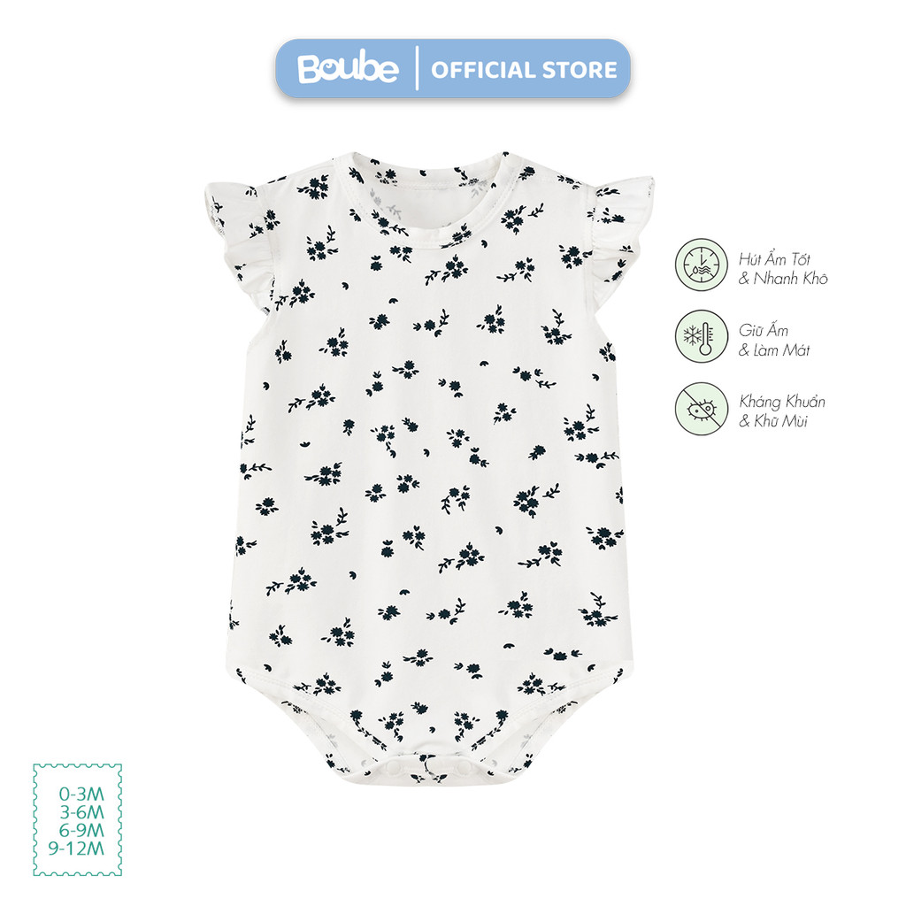 บอดี้ชิป จั๊มสูททรงสามเหลี่ยมแขนระบายลายดอกไม้สําหรับเด็กแรกเกิดและเด็กทารกหญิง โบube ผ้าคอตตอนออร์แ