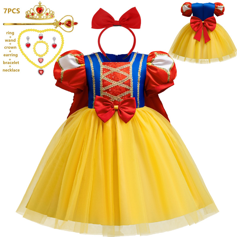 NNJXD ชุดเด็กสโนว์ไวท์แฟนซีแต่งตัวเครื่องแต่งกายคอสเพลย์เครื่องแต่งกายสําหรับเด็