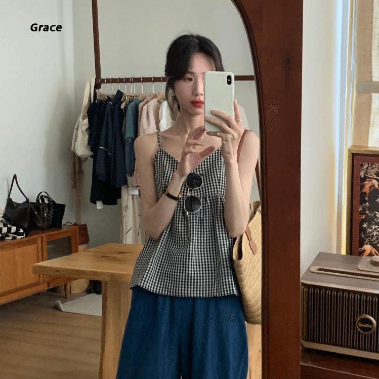 [Grojoy] (คลังสินค้าพร้อม) เสื้อชั้นในสตรีลายสก๊อตย้อนยุคผู้หญิง 2025 ดีไซน์แขนกุดสไตล์ใหม่สไตล์เผ็ดหวานด้านบน GR1387 # - รูปที่ 6