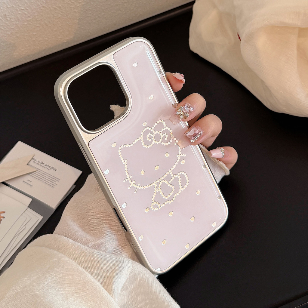 Huiwanju แฟลชเพชรแมวไฟฟ้าขอบเงินเคสโทรศัพท์มือถือสําหรับ iPhone15/16promax ขนาดเล็กสด apple 13/14 สาวน่ารักหัวใจ 11/12 เคสป้องกัน - รูปที่ 2