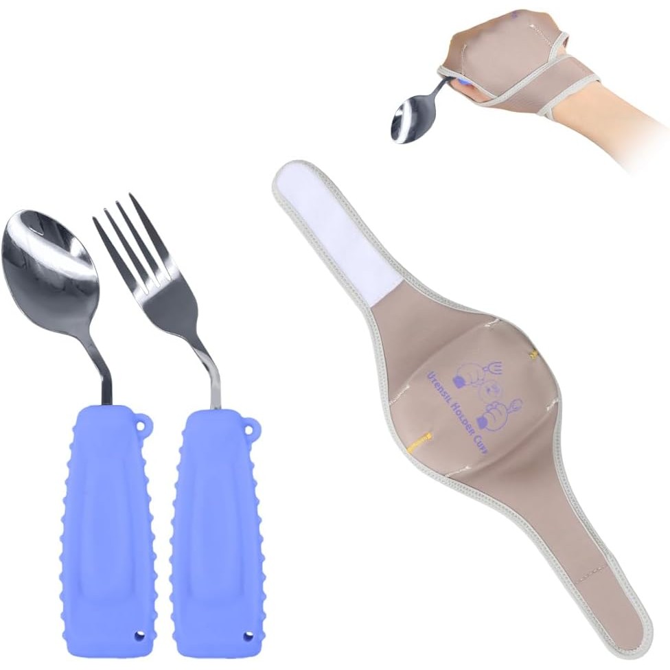 Adaptive Utensils with Universal Cuff,Eating Utensils Easy Grip for Hand Tremors, Parkinsons หรือคนพ