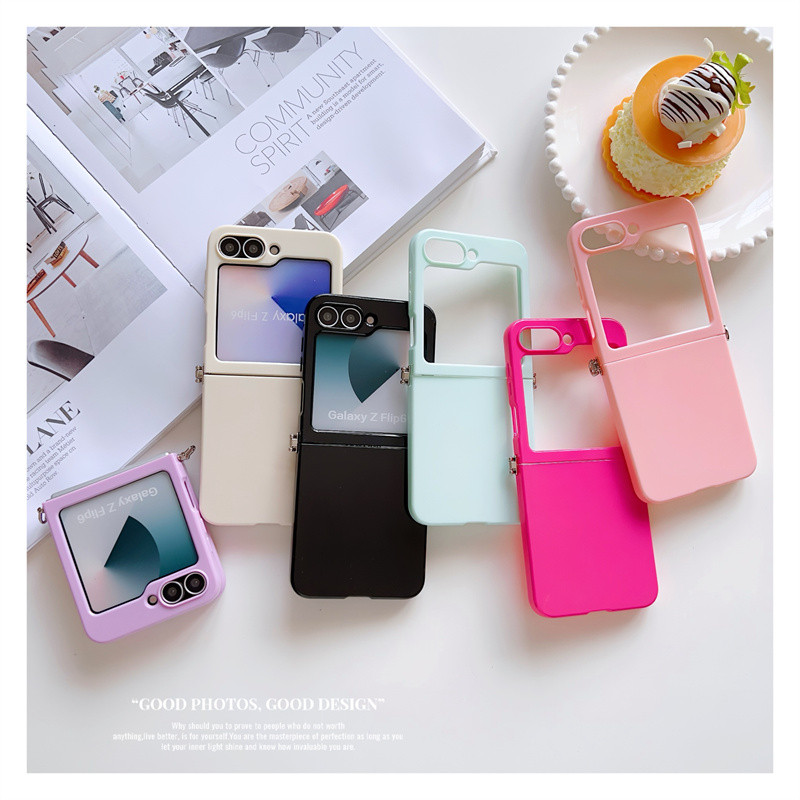 Slim สีลูกกวาด Soft TPU Case Samsung Galaxy Z Flip 7 Z Flip 6 Z Flip 5 Z Flip 4 Z Flip 3 พร้อมเชือกเส้นเล็กโลหะด้านข้างหัวเข็มขัดกันกระแทกฝาหลัง