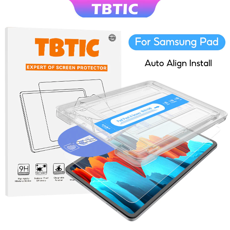 TBTIC ป้องกันหน้าจอสําหรับ Samsung Tab S10 S9 S8 S7 FE Plus 11 นิ้ว A11 A9 8.7 นิ้วกระจกนิรภัยพร้อมเครื่องมือจัดตําแหน่งเต็มรูปแบบ