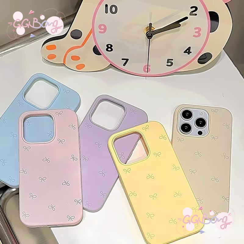 เคสไอโฟน สำหรับ IPhone 16 7Plus 12 11 13 15 14 Pro Max XR XS X 7Plus 8Plus Max ฝาครอบหนังปมโบว์เล็กน่ารักง่ายๆ