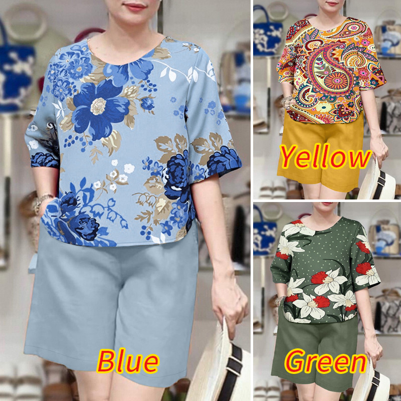 ZANZEA ซานเซีย ผู้หญิงแฟชั่นเกาหลีเสื้อลําลองคอวี 5/3 แขนกางเกงขากว้างกางเกงขาสั้นชุดสองชิ้น - รูปที่ 2