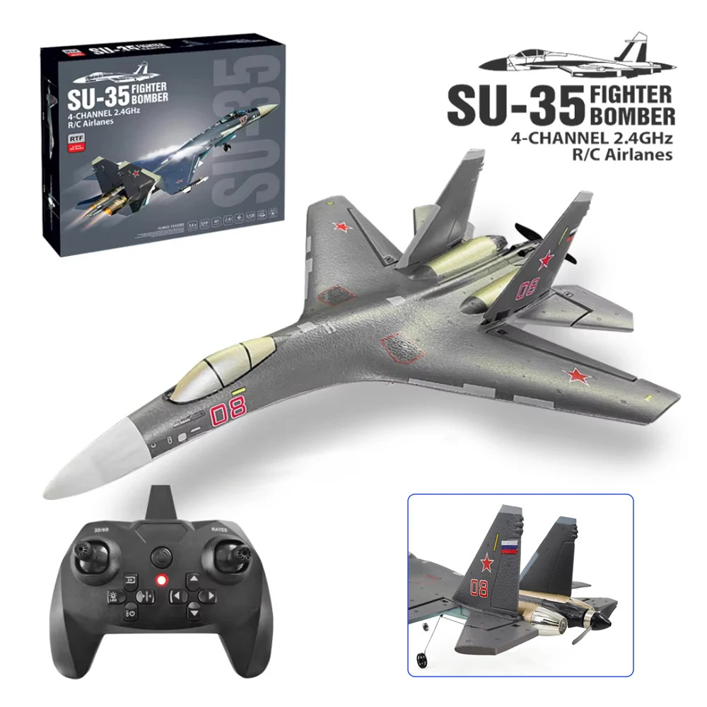 Su35 Rc เครื่องบิน 4CH โฟมรีโมทคอนโทรลเครื่องบินรุ่น QF009 J16 เครื่องร่อน 2.4G 360° Flip-Roll 525 ม