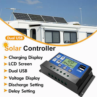 PWM10-30A/60Aโซล่าชาร์จเจอร์12V/24Vคอนโทรลเลอร์ชาร์จพลังงานแสงอาทิตย์แสดงเครื่องชาร์จแผงโซลาร์เซลล์แบบ USB คู่โซล่าชาร์จ