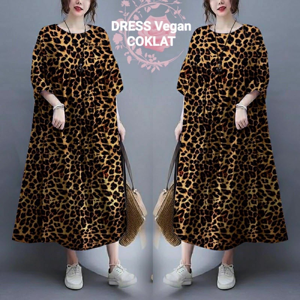 Z11 DRESS VEGAN LEOPARD JUMBO 2XL MAXI DRESS LEOPARD BIGSIZE 2 สี