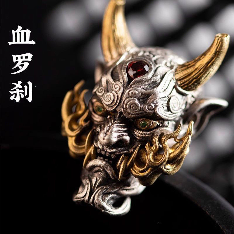 [คลังสินค้าพร้อม] Blood Luosha การผลิตที่น่าสนใจ Wenwan Tee S925 Silver Pure Copper Passion Seed Integrated Tee Buddha Head
