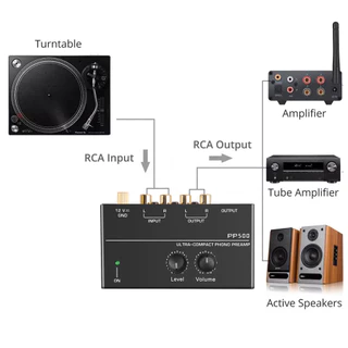 ปรีแอมป์ Phono Preamp ขนาดกะทัดรัดพิเศษพร้อมการควบคุมระดับเสียงระดับ 2xRCA อินพุต 2xRCA เอาต์พุต 1/4 "อินเทอร์เฟซเอาต์พุต TRS