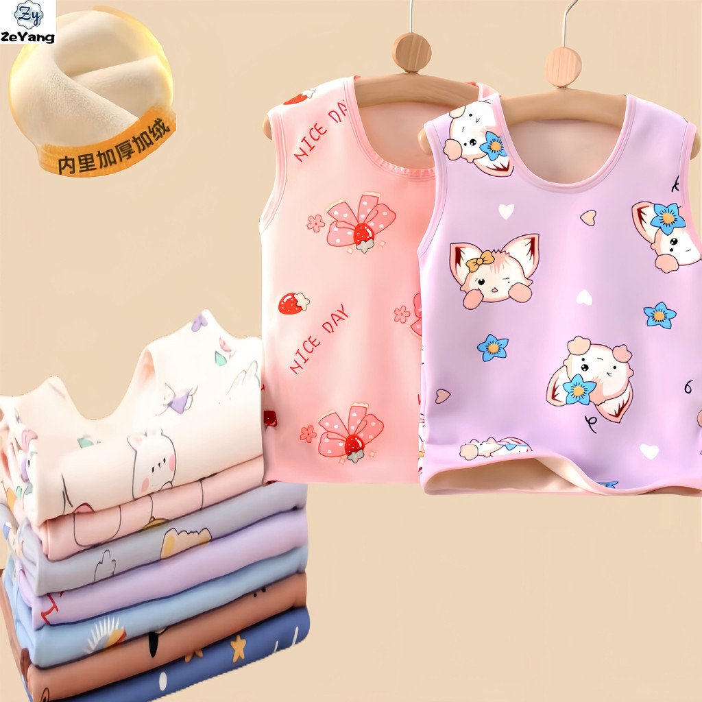 [ซี่] 80-150พร้อมสต็อกเด็กซับขนแกะหนาเสื้อกั๊กสบายๆเสื้อผ้าที่อบอุ่นฤดูใบไม้ร่วงฤดูหนาวเด็กการ์ตูนเสื้อกั๊กขนแกะจุดต่ําสุดเสื้อทุกการแข่งข