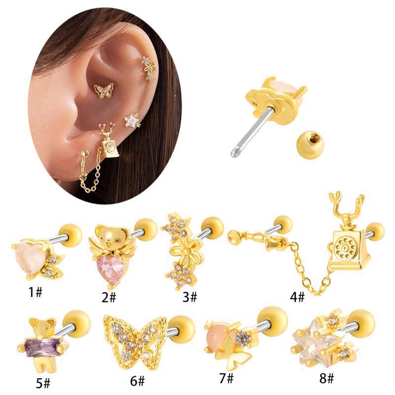 1 ชิ้นสแตนเลสสตีลบาง Rod Double Head สกรู Helix กระดูกอ่อนต่างหู Stud Lobe เจาะ
