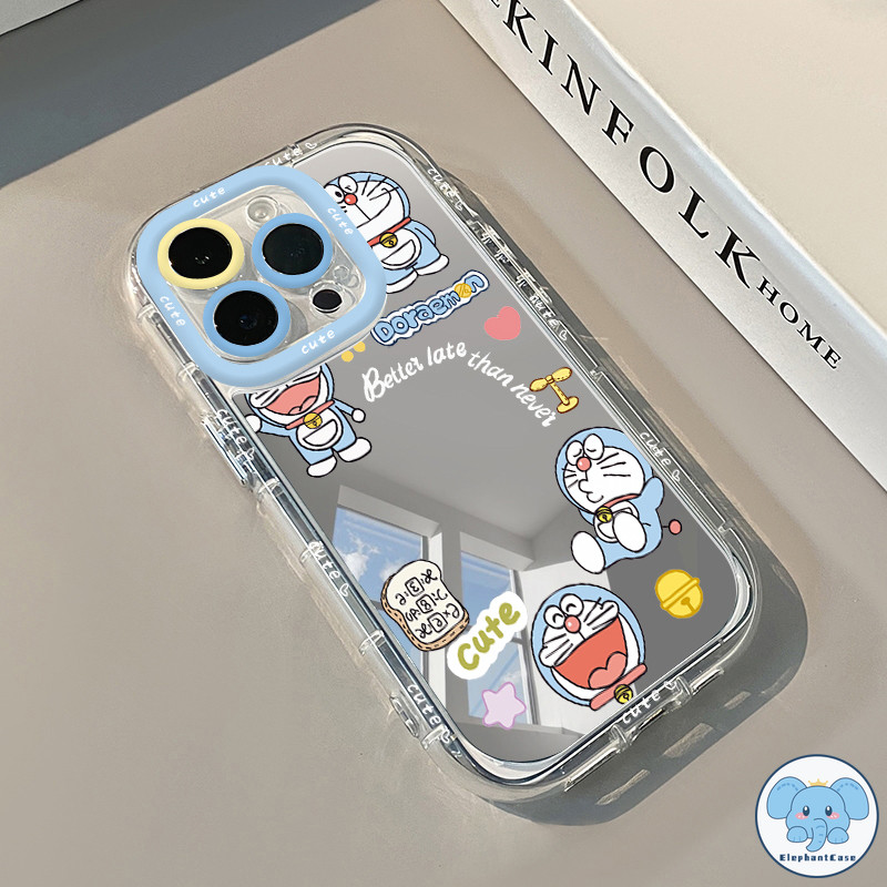 การ์ตูนสร้างสรรค์ Doraemon เข้ากันได้เคสไอโฟน 16 XR 11 13 15 14 12 Pro Max 16 Pro 16 8 7 Plus X XS Max SE กระจกแต่งหน้า