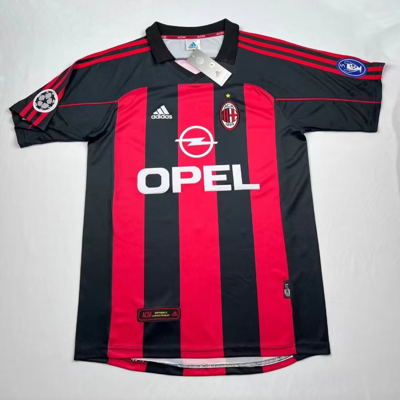 2000-01 AC Milan Home Short Sleeve Vintage Soccer Jersey Quick Dry Sports Soccer Top AAA