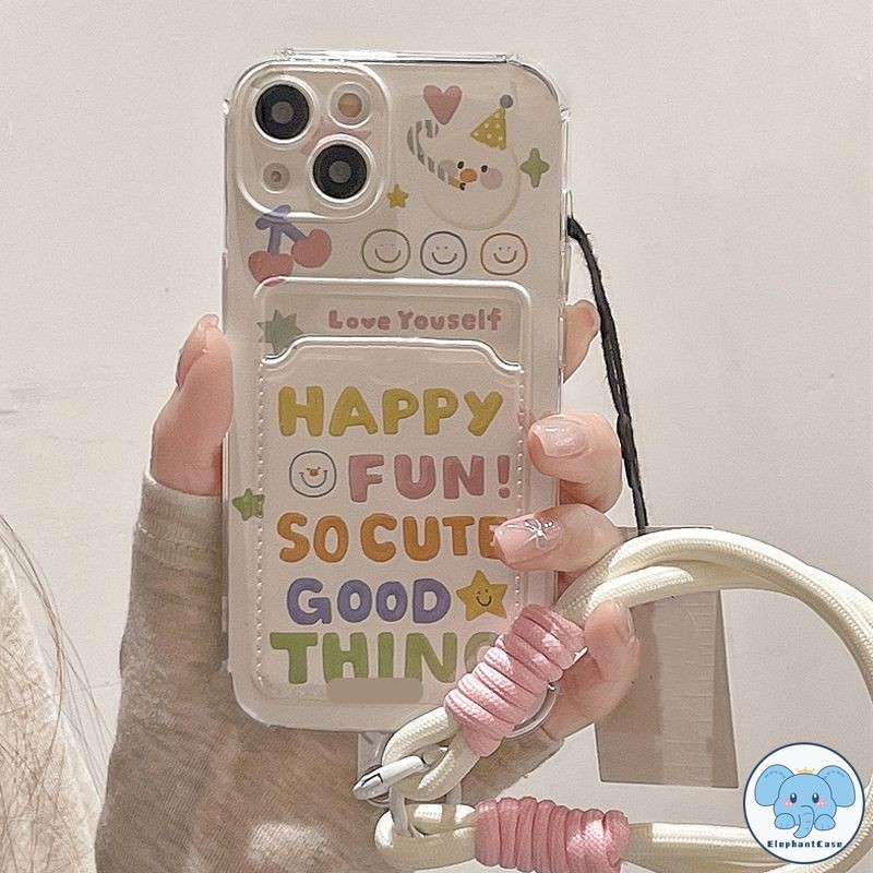 กราฟฟิตีภาษาอังกฤษแฟชั่นเข้ากันได้เคสไอโฟน 16 13 11 XR 15 14 12 Pro Max 7 8Plus X XS Max SE เชือกกระเป๋าสตางค์บัตรเคส
