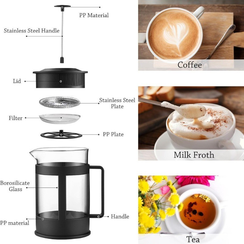 เครื่องชงกาแฟ French Press - ชุดของขวัญกดกาแฟ - หม้อต้มกาแฟทนความร้อน- เครื่องชงชาพร้อมตัวกรอง - รูปที่ 6