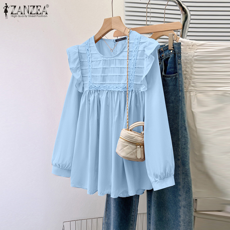Zanzea เสื้อเบลาส์แขนยาวลําลองลูกไม้สําหรับผู้หญิง — صورة 5
