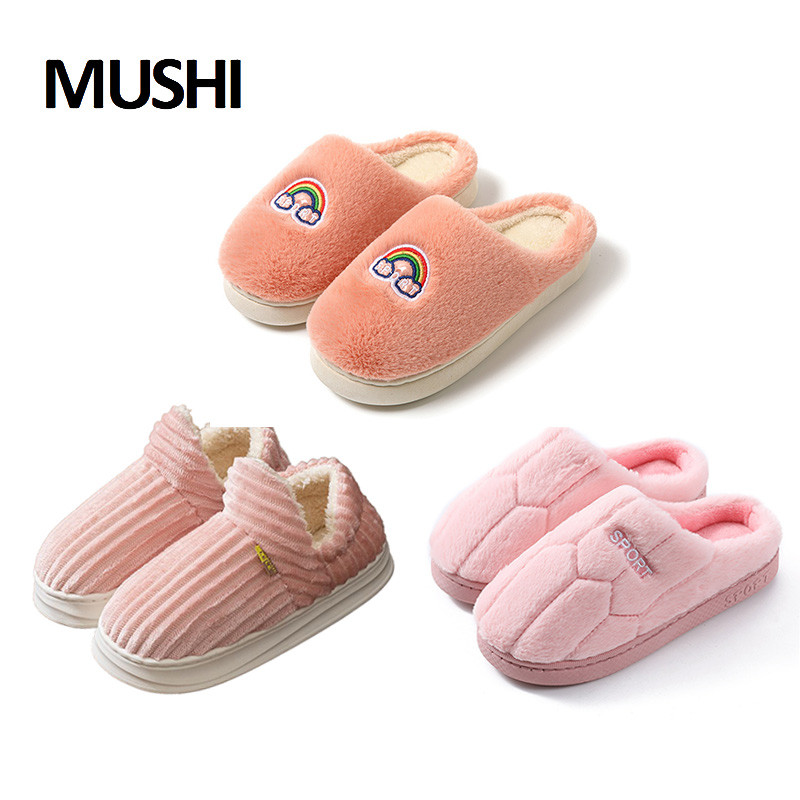 Mushi COD รองเท้าผ้าฝ้ายผู้หญิงรองเท้าแตะในร่มที่อบอุ่นกันลื่นน้ําหนักเบาสบายแฟชั่นที่เรียบง่าย