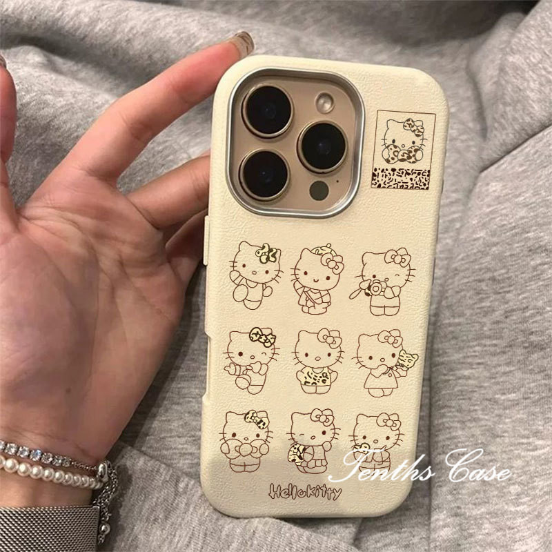 ใช้งานร่วมกับสําหรับ IPhone 16 11 15 14 13 12 Pro Max Xs X Xr 8 7 6 Plus เสือดาวโบว์ Kitty หนังธรรมดารูปแบบเลนส์ชุบกรอบเคสโทรศัพท์ปกอ่อน