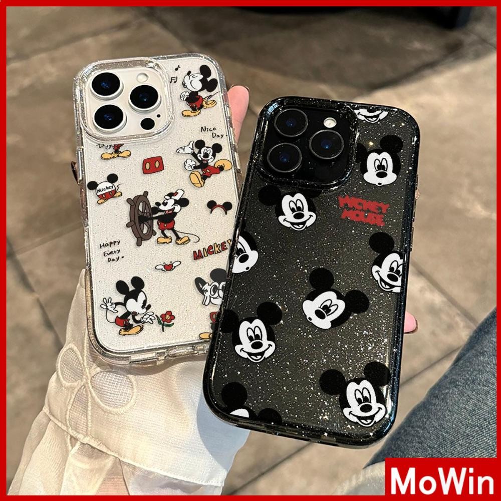 Movin - เคส iPhone 16 Pro Max iPhone 11 เคสใสแบบแวววาว TPU นุ่มสีสันสดใส การ์ตูนหนูสีดำน่ารัก Compatible iPhone15 Pro max 14 13 12 Pro max XS XR 7 Plus 8 Plus