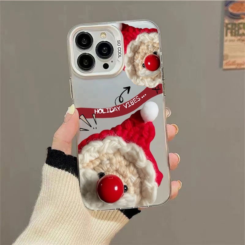 ส่งจากไทย ตุ๊กตาคริสต์มาสน่ารัก IPhone 16 15 11 12 13 14 Pro Max XR 7 8 Plus SE X Xs Max Colored Silver Matte Case