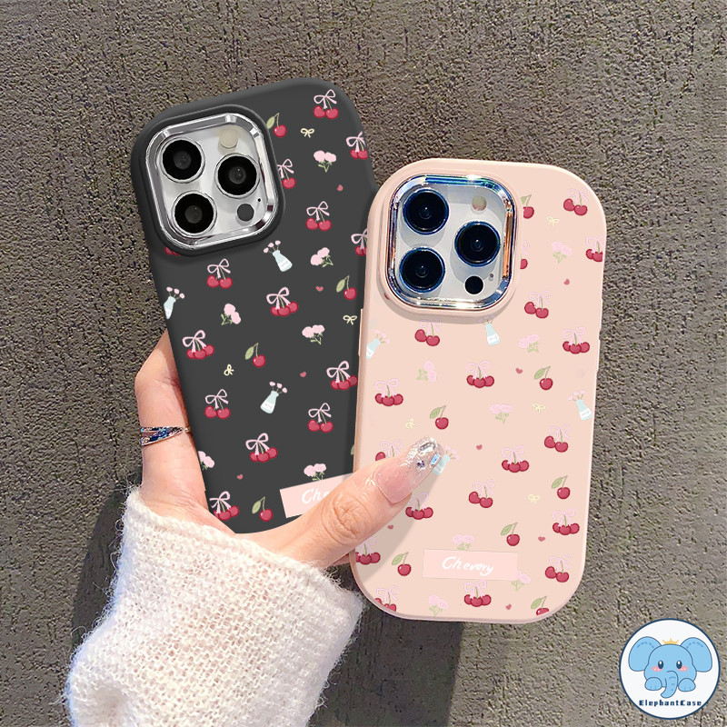 โบว์หวานน่ารักเชอร์รี่เข้ากันได้เคสไอโฟน 11 16 13 15 XR 12 14 Pro Max 15 7 8 Plus X XS Max SE 2020 เต็มหน้าจอเชอร์รี่เคส