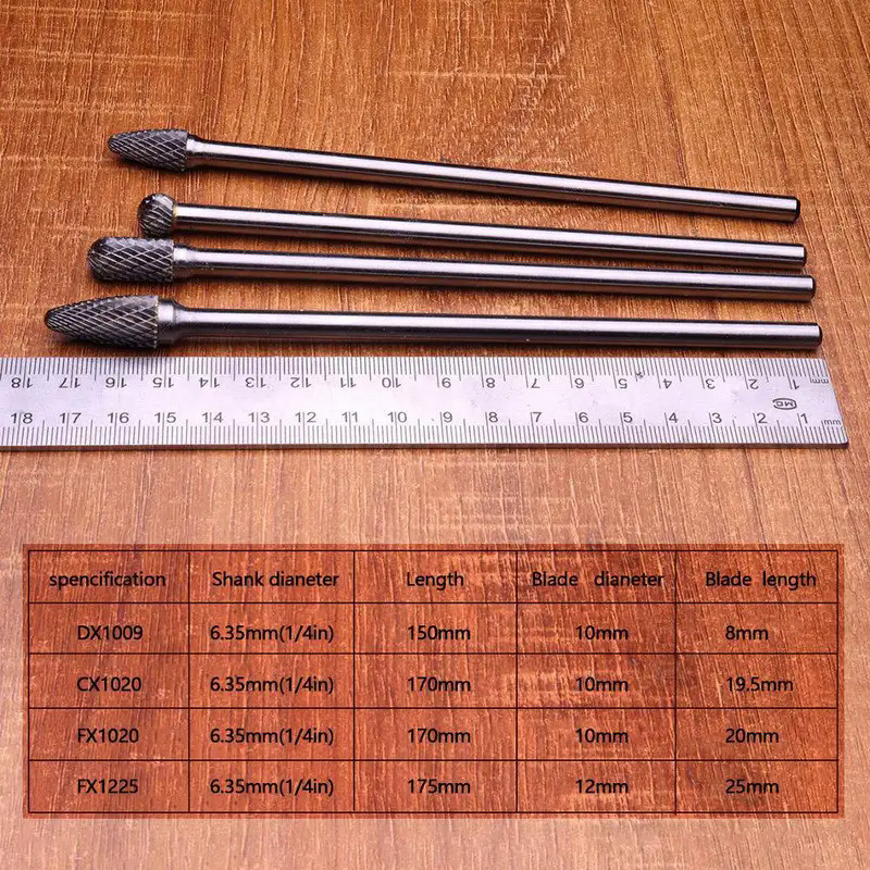 1Pcs 1/4" 6.35mm Shank Tungsten Carbide Burr Bits Rotary File HRC70 Engraving Tool Set For Metal Woo