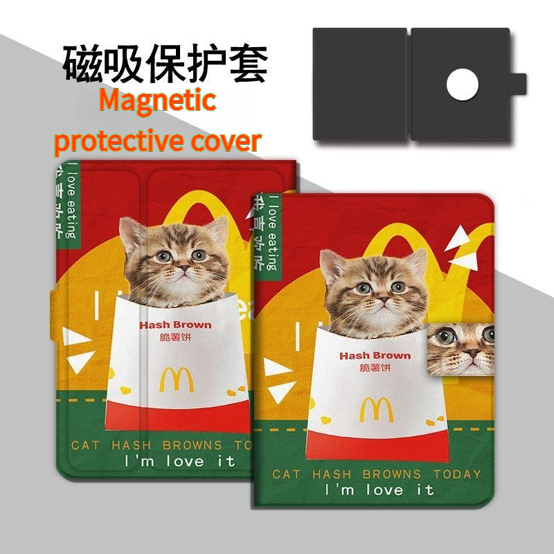 หน้า Boox/Go Color7/Leaf3 C 7 นิ้ว Sleep Wake Up เคสป้องกันแม่เหล็ก Burger Cat [จัดส่งในวันเดียวกัน]