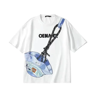 ฤดูร้อน เสื้อยืดคู่รักแขนสั้นพิมพ์ลายโดปามีน กระเป๋าซิป กระเป๋าหมวกแฟชั่นใหม่