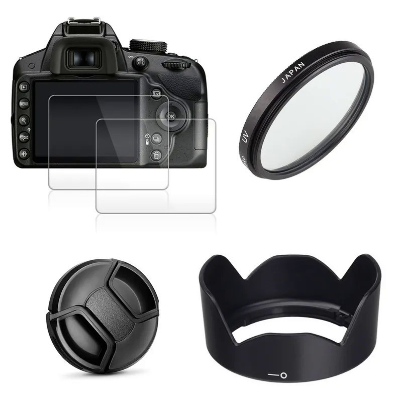UV Filter Lens Hood Cap + 2x Glass Screen Protector For Canon EOS M10 M100 M200 M6 M50 EF-M 15-45mm 