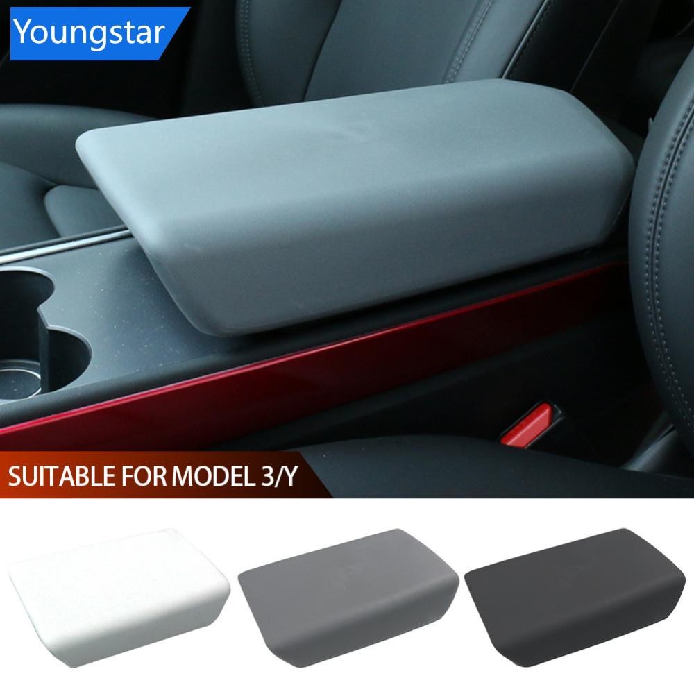 FYG ภายในรถ Armrest Protector กล่องคอนโซลกลางแผง Pad สีขาวนุ่ม TPE สําหรับ Tesla รุ่น 3 Y 2023 อุปกรณ์เสริม