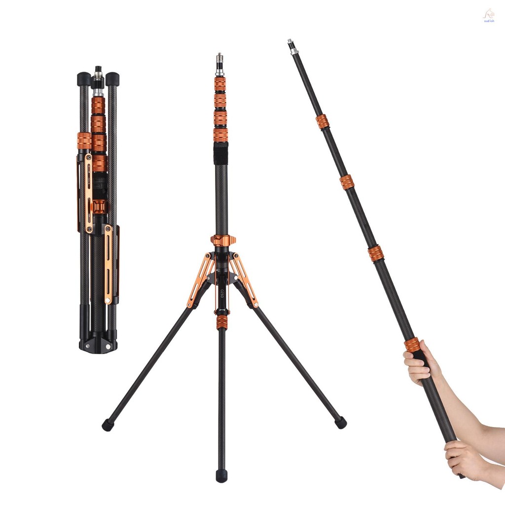 A2ho) 220 ซม./86.6in ขาตั้งขาตั้งกล้องแบบพกพาขาตั้งไฟถ่ายภาพคาร์บอนไฟเบอร์ 5 ส่วนปรับ 5 กก./11 ปอนด์