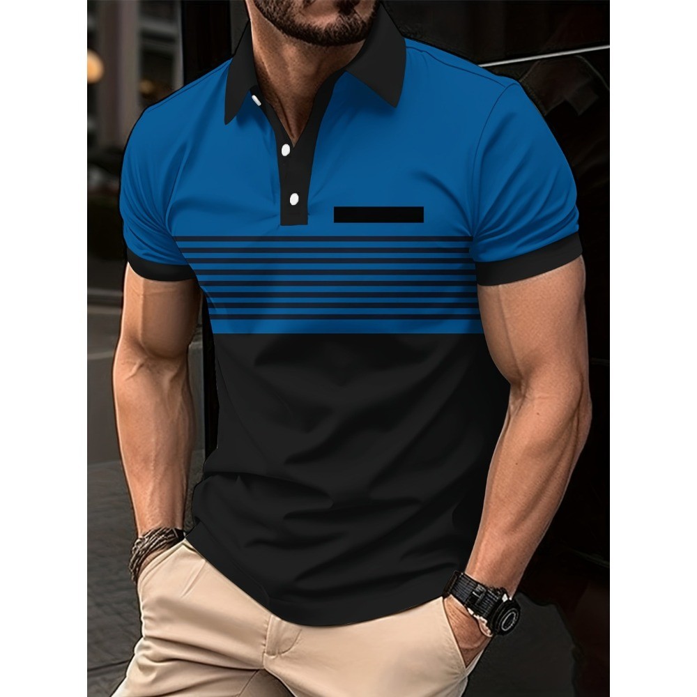 เสื้อเชิ้ตผู้ชายฤดูร้อน - ลําลองและสปอร์ตลายพิมพ์ลายพิมพ์ที่มีรายละเอียดคมชัดแขนสั้นคอปกติดกระดุมผ้าโพลีเอสเตอร์ระบายอากาศ