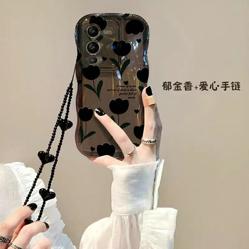 BLD| เคส สำหรับ Samsung Galaxy A02 A02S A03 A03S A04 A04S A06 A10S A11 A12 A13 A14 A16 A20S A20 A21S A22 A23 A24 A30 A31 A32 A33 A34 เคสเชือกขอบหยักดอกทิวลิปสีแดงสีดำแบบมันวาวแบบนิ่ม - รูปที่ 2