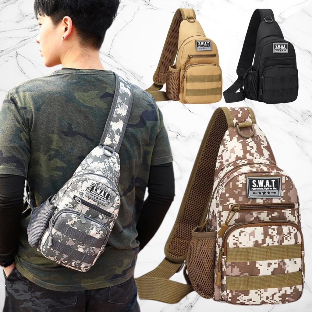 (w139)กระเป๋าคาดอก สไตส์ทหารลายSWAT เลือกสะพายซ้ายขวาได้