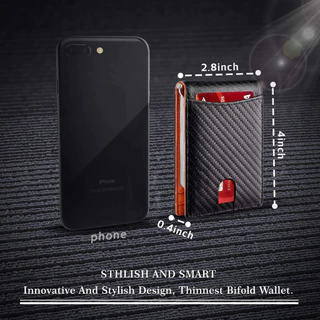 RFID Blocking กระเป๋าสตางค์คาร์บอนไฟเบอร์ผู้ชาย Minimalist Slim Bifold ผู้ถือบัตรเครดิตแบบพกพาด้านหน้ากระเป๋าคลิปเงินกระเป๋าสตางค์