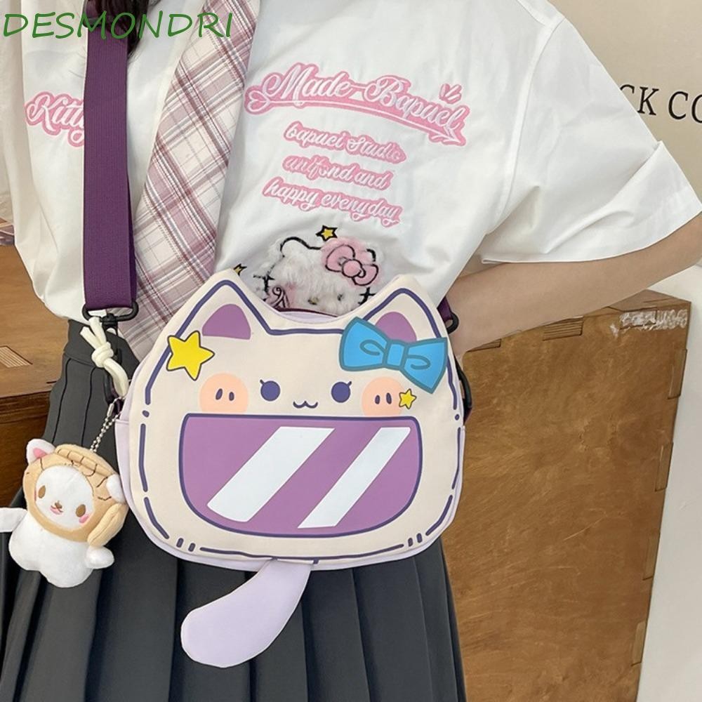 Desmondri Y2K กระเป๋าสะพายข้างแมวตลก, Bowknot Print Storage กระเป๋าแต่งหน้าการ์ตูนกระเป๋าสะพายแมว, กระเป๋าโทรศัพท์ All-Match กระเป๋าข้อความเด็ก Cat Shape เหรียญกระเป๋า