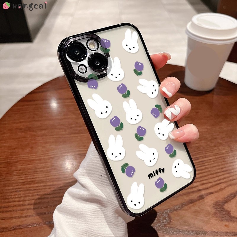 สําหรับ OPPO Reno 7 5 Pro 4 SE Lite 7Z 6 6Z 5Z 5K 4Z 3 4G 5G เคสโทรศัพท์น่ารัก Miffy กระต่ายกระต่ายกระต่ายกระต่ายทิวลิปดอกไม้สตรอเบอร์รี่การ์ตูนดอกไม้หรูหราโปร่งใสนุ่มกรณีปกหลัง