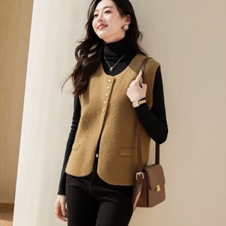 คอกลมถักเสื้อกั๊กเสื้อกั๊กผู้หญิงหลวมขี้เกียจขนาดเล็กลมหอมย้…