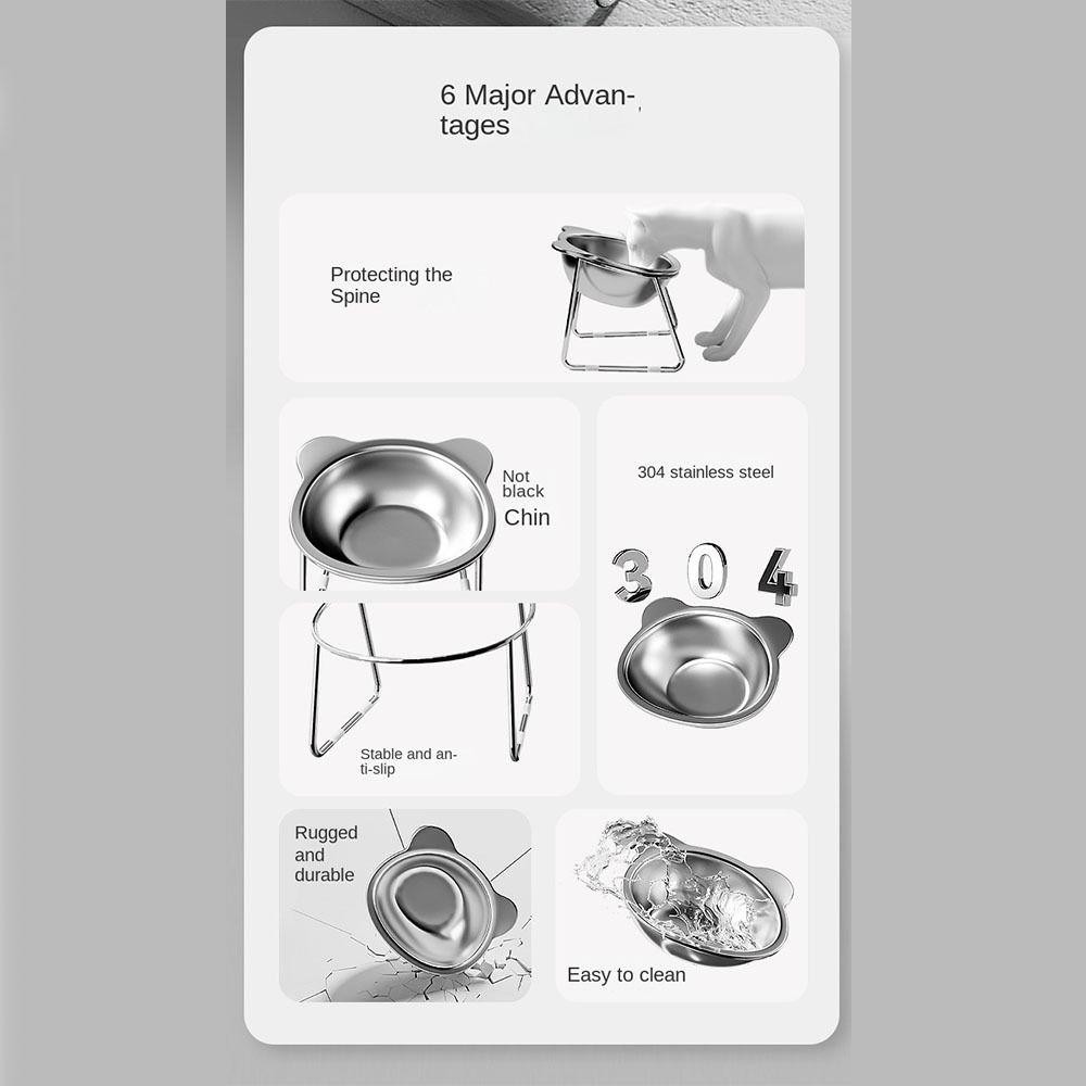 Hilario ชามอาหารแมวยกระดับ, ชามแมวสแตนเลสป้องกันการตกคว่ํา, พร้อมขาตั้งป้องกันปากมดลูก 15°มุมเอียงเท้าสูงเครื่องให้อาหารสุนัขอุปกรณ์สัตว์เลี้ยง - รูปที่ 5