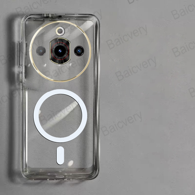 สําหรับ ZTE Nubia Focus Pro 5G Clear สีดําโปร่งใส Soft TPU ฝาครอบป้องกันพร้อมสติกเกอร์แม่เหล็ก