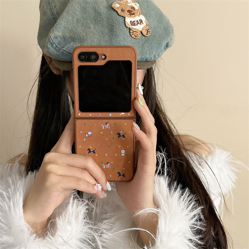 น่ารัก Wave Point สุนัข Lanyard เคสโทรศัพท์สําหรับ Samsung Galaxy Z Flip 3 4 5 6 Z Flip6 ZFlip6 หนัง