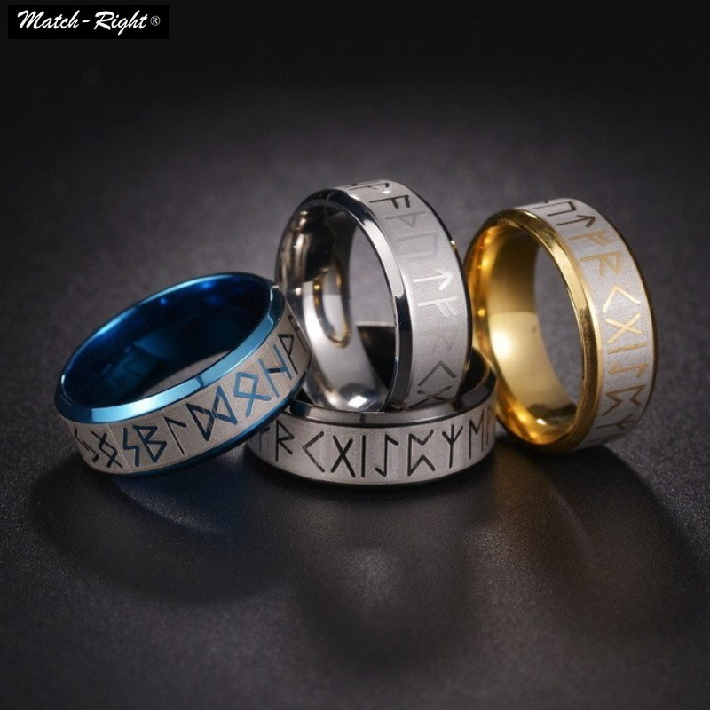 Viking Pirate Stylish Rune Ring สร้อยคอไทเทเนียม แหวนสเตนเลส สไตล์ยุโรปเหนือ หลายสี สําหรับผู้หญิง ผู้ชาย คลาสสิก จี้