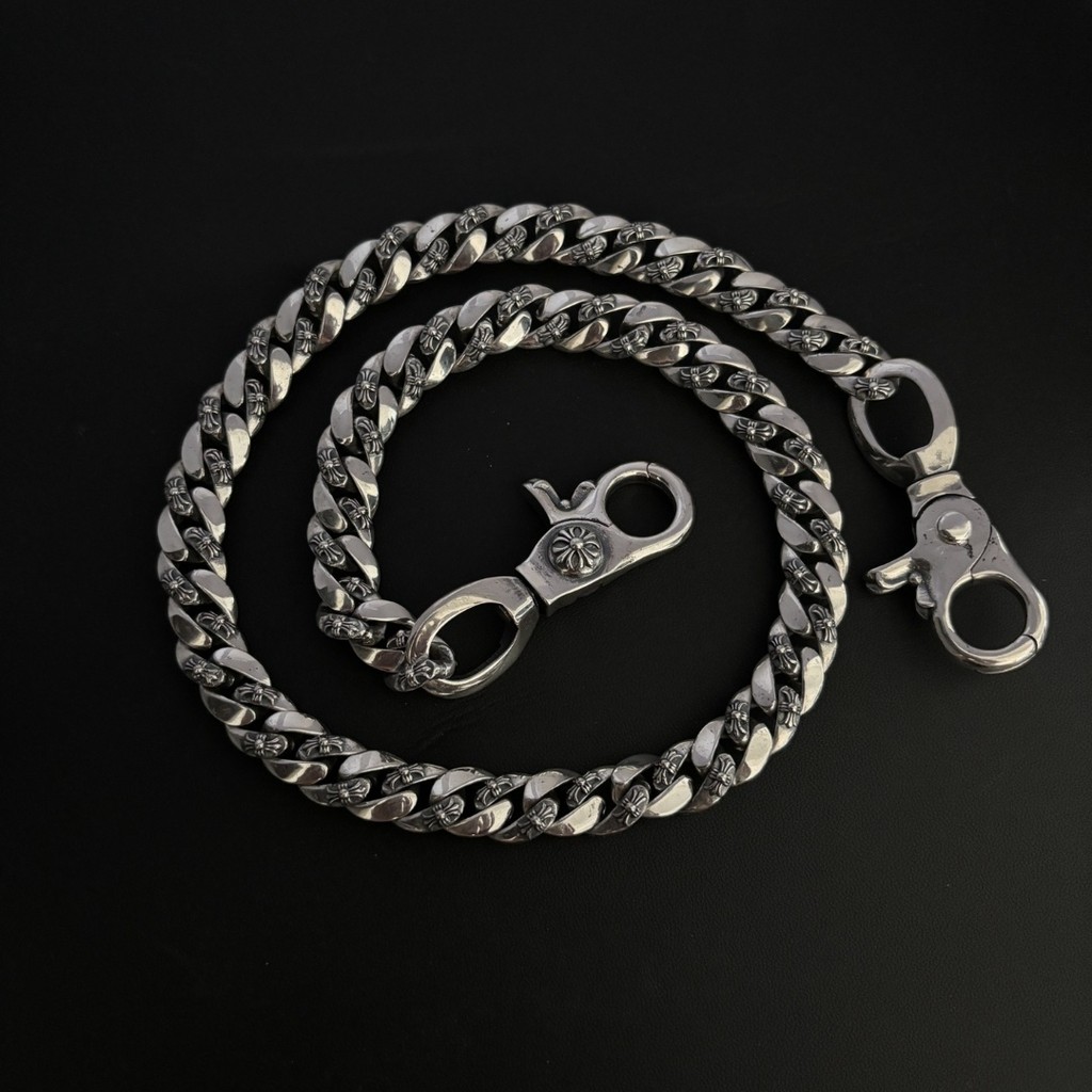 Chrome HEARTS เงิน 925 ครึ่ง Cross Bold โซ่เอว Retro Punk Gothic Rock กระเป๋า Street Hip Hop กางเกง Chain Carnival Party ของขวัญ 8358