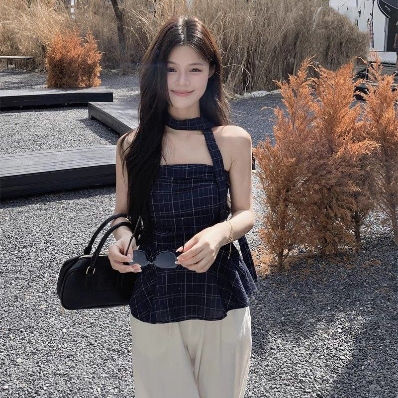 Retro Contrast สีลายสก๊อต Tube Top Vest ผู้หญิง All-Match ฤดูร้อน Hot Girl Slim-fit สวมใส่ด้านนอกสั้น Strapless Top เสื้อผ้าผู้หญิงขนาดเล็ก