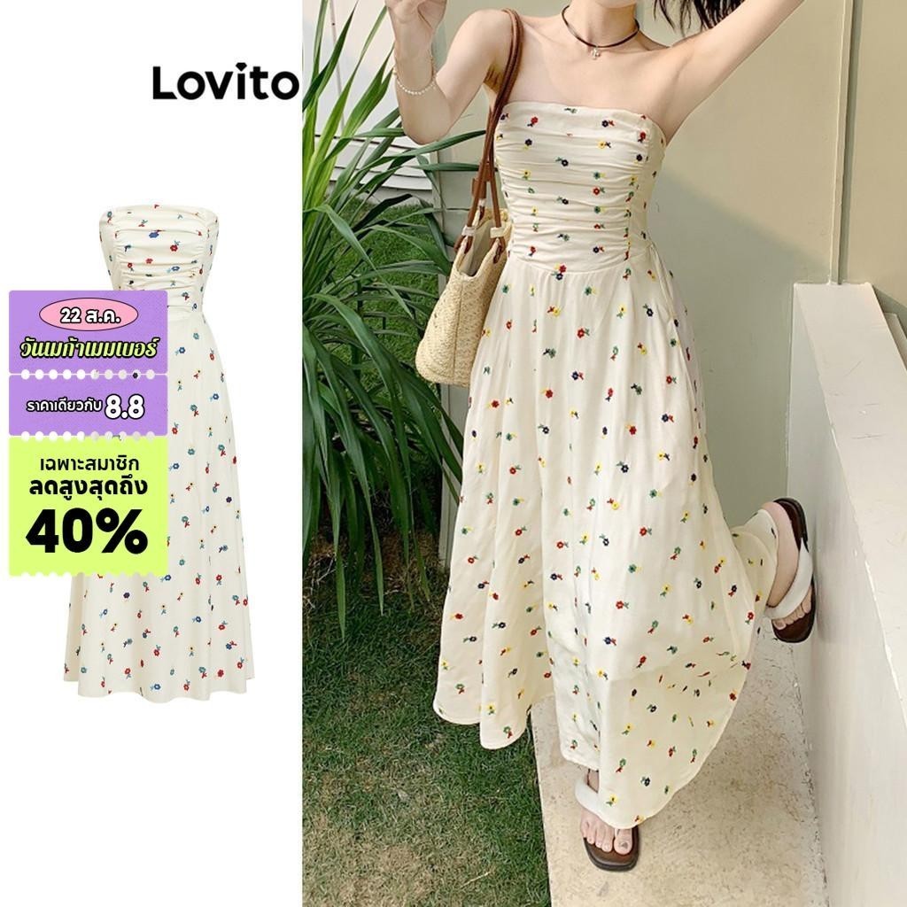 Lovito ชุดเดรสผู้หญิง พิมพ์ลายดอกไม้ สไตล์โบโฮ L85AD155