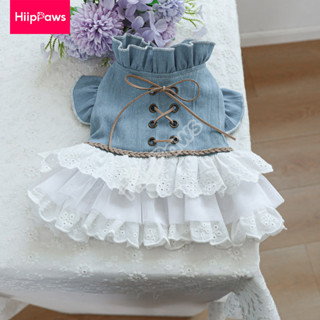 เสื้อผ้าสุนัขแมวกระโปรงยีนส์ลูกไม้น่ารัก